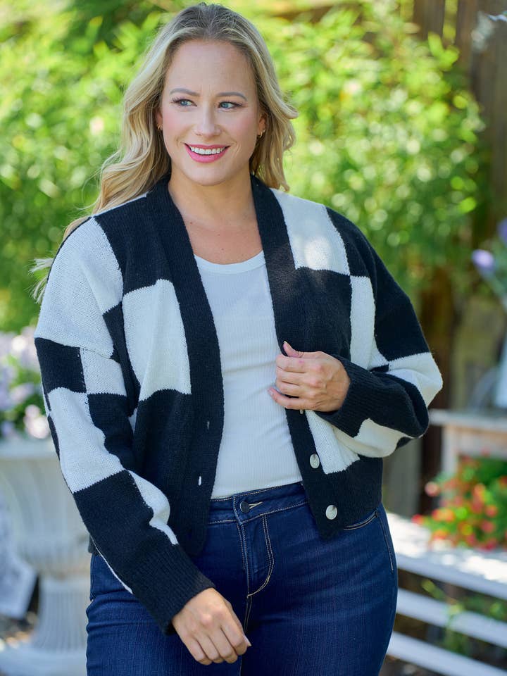 Plus checkered Cardigan Sweater-PSW9422 for wholesale by Nicabel