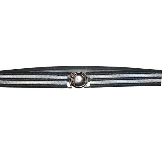 Navy Elastic Belt with Symmetrical Grey Stripes for wholesale by Lara Moti