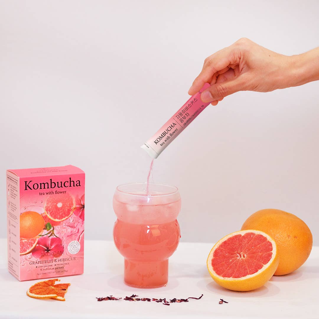 KKOKDAM Premium Flower Tea – Großhandel Pulverförmige Gesundheitsgetränke – Flower Kombucha Tee (15 Beutel) – Grapefruit & Hibiskus2