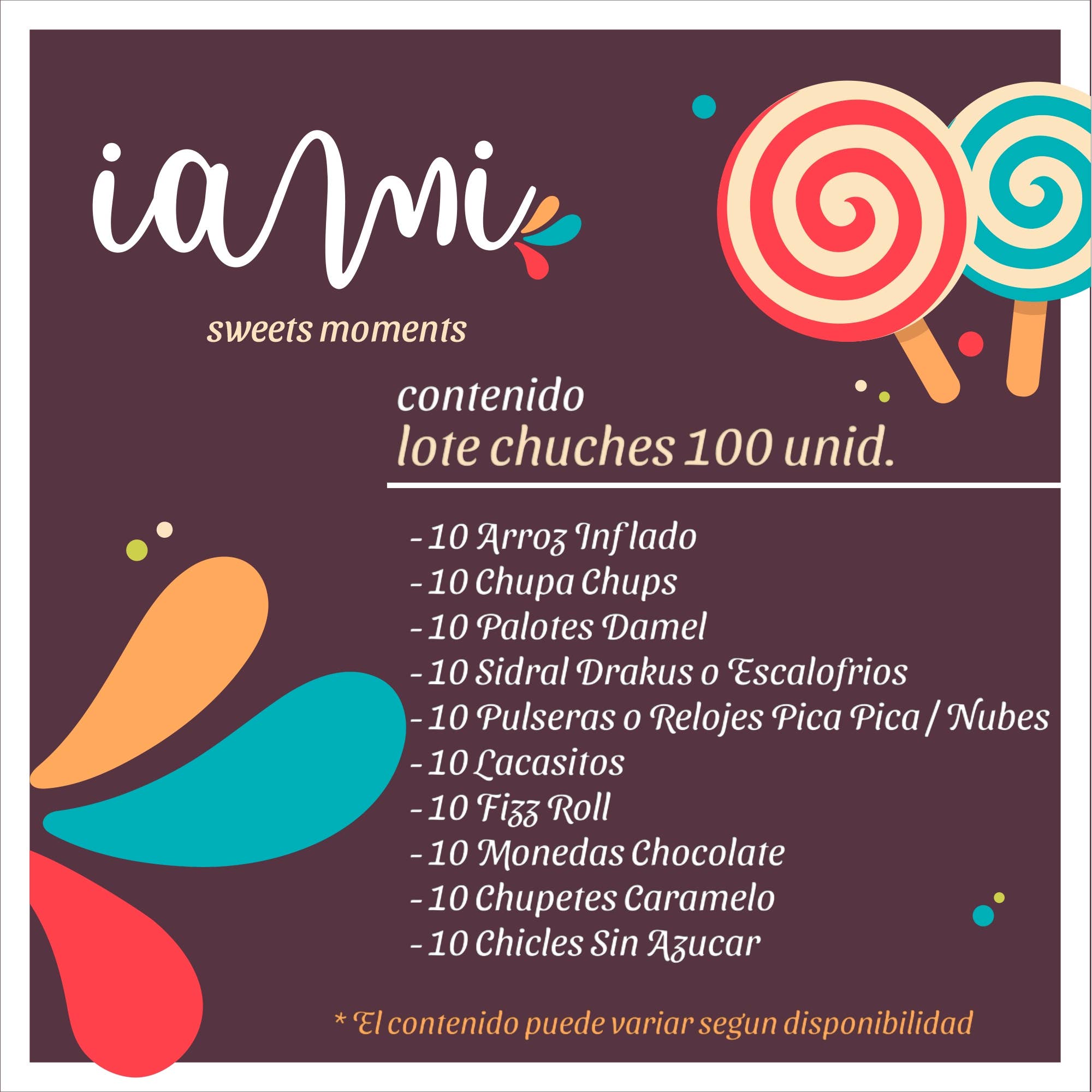 IAMI - Wholesale Hard Candy - Assortment of 100 Sweets. Padding for Piñatas. 10 Types x 102