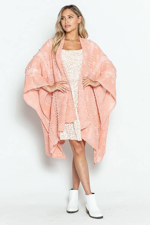 Justin & Taylor - Wholesale Kimono - Women's - Puffer-Up | Soft Textured Cover-Up Kimono With Pom Detail79