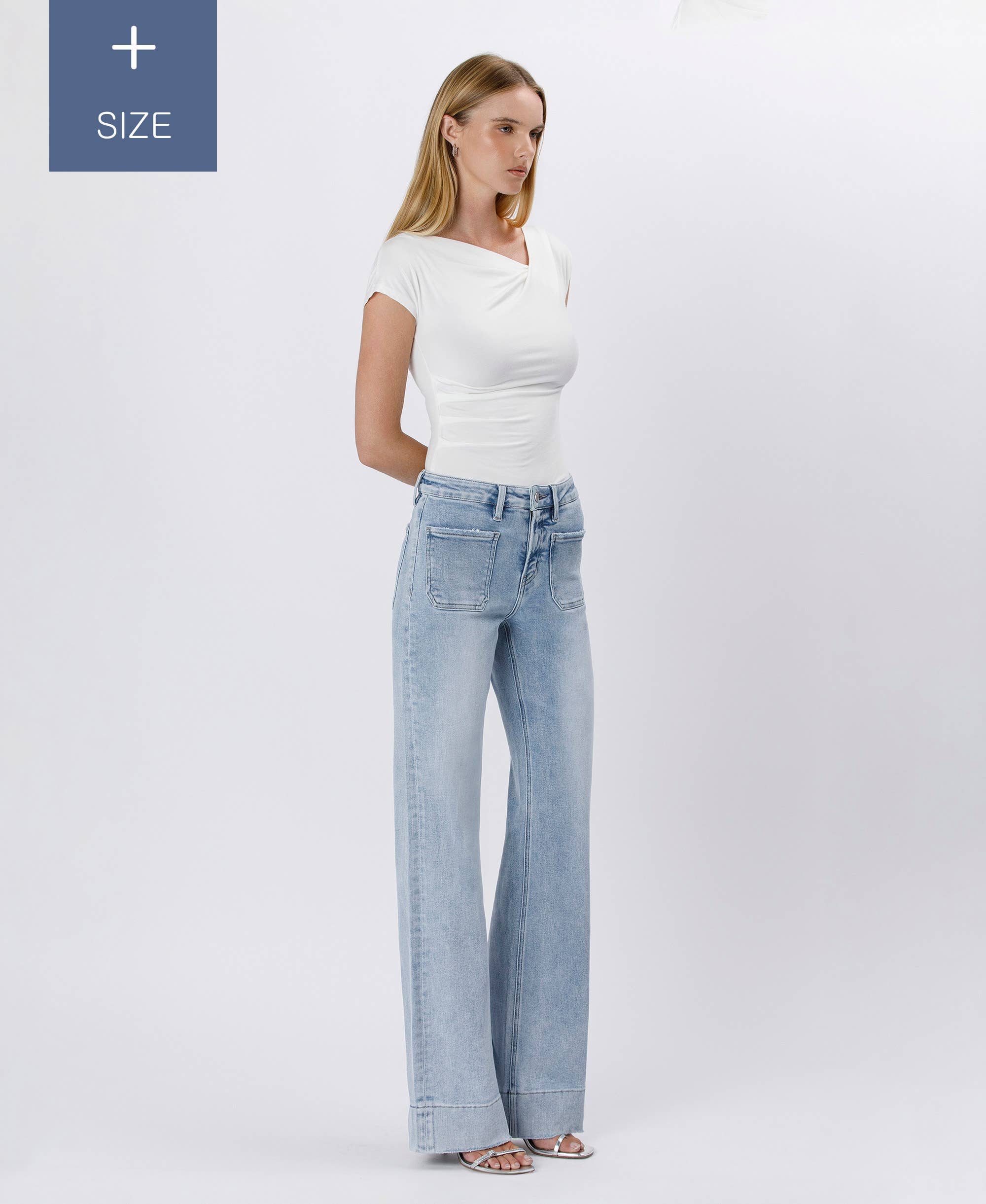 TENTAR JEANS ACAMPANADOS CON DOBLADILLO DE PANTALÓN DE TALLE ALTO DE TALLA GRANDE LV1602-P de venta al por mayor en Faire5