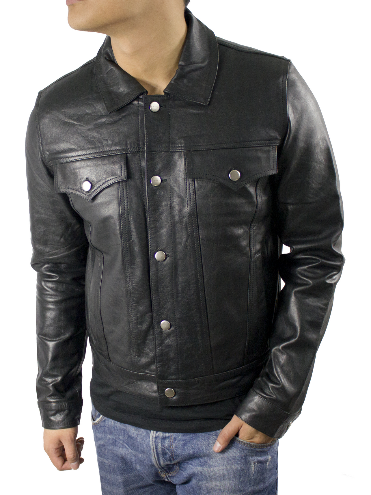 Schwarz Herren Lederjacke Jeans JKT - Cow Waxy für den Großhandel auf Faire3