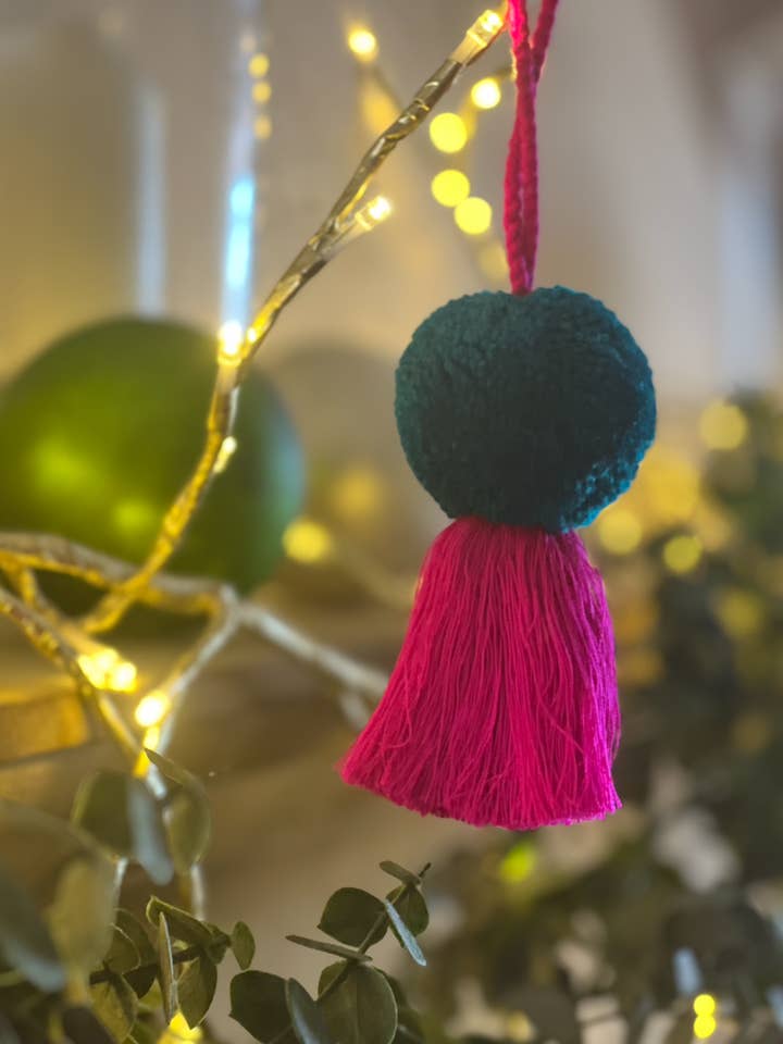 Christmas Decoration Pom Pom & Tassel Bauble - Jewel for wholesale by PomPom Galore