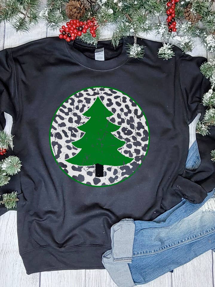 Leopard Circle Green Tree Long Sleeve for wholesale by Plain Apparel Tees