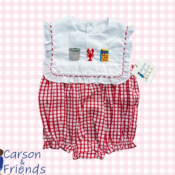 Carson et ses amis Bulles à volants brodées à la main pour ébullition d'écrevisses pour la vente par Carson & Friends