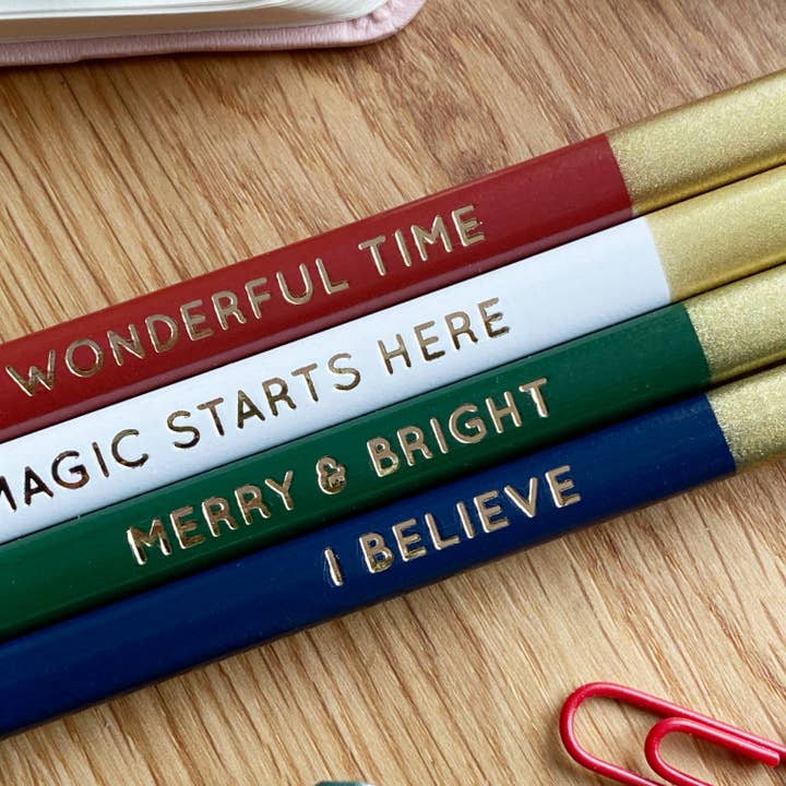 Clara and Macy - Wholesale Pencil - Set Of Two 'Merry And Bright' Christmas Pencils
