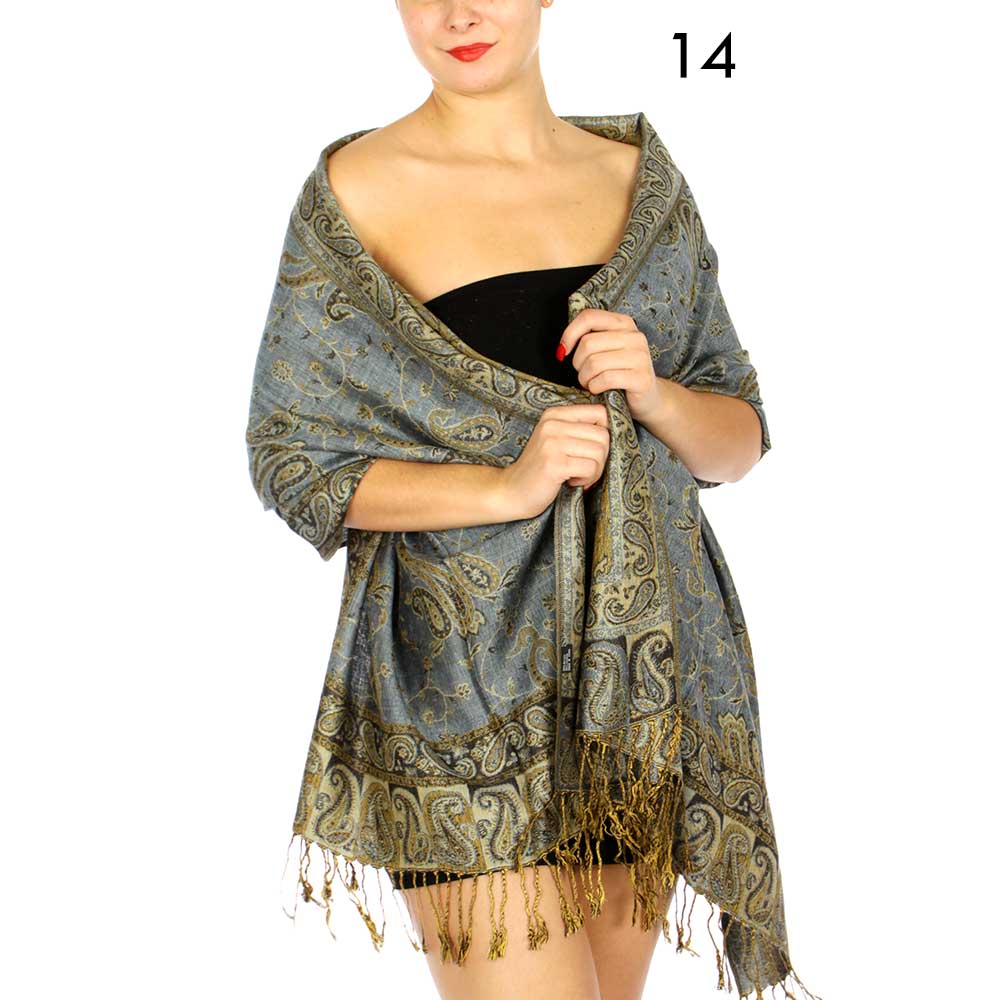 SERENITA - Wholesale Scarf - Women's - Jacquard Line Paisley Pashmina Scarf Reversible Shawl Wrap11