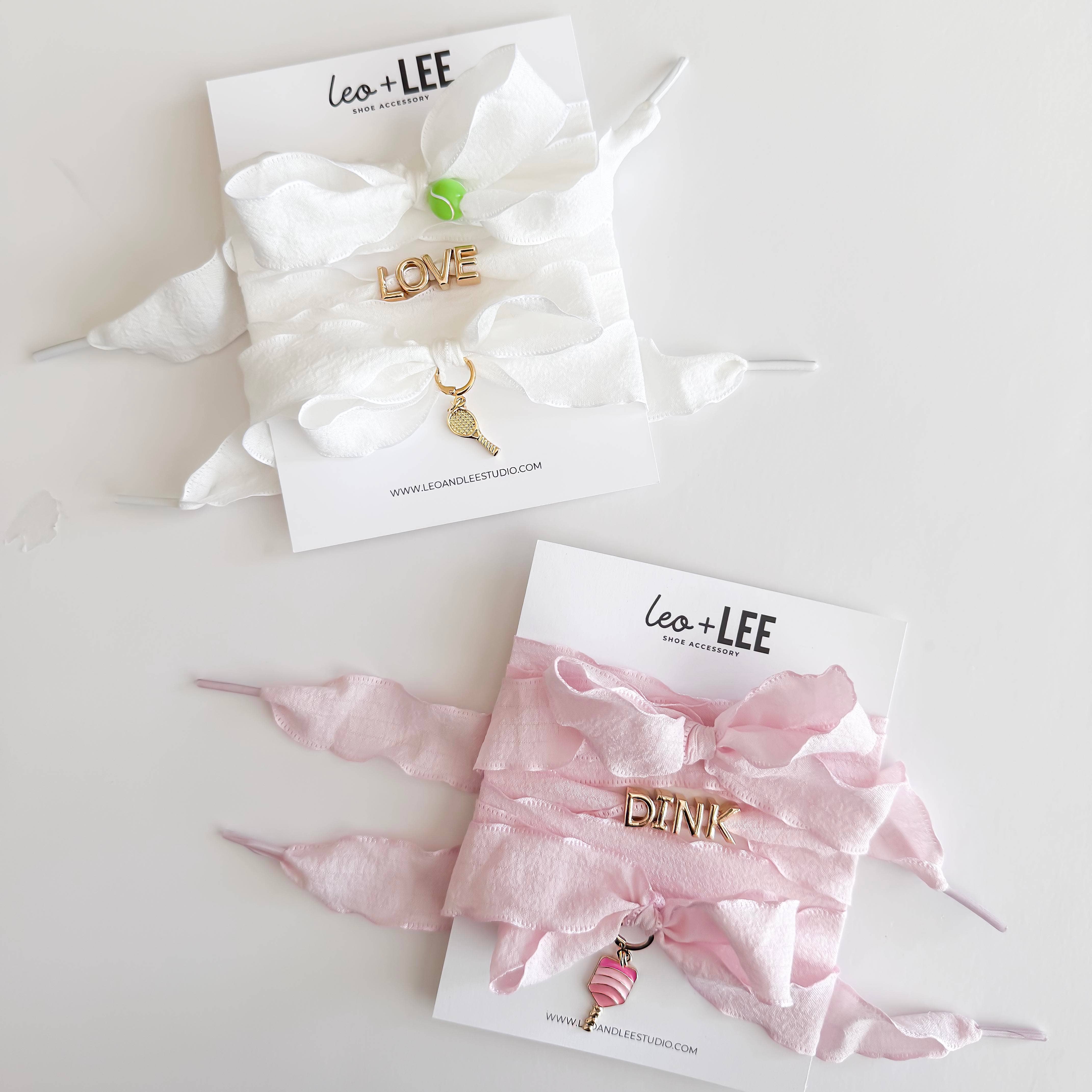 Leo & Lee Studio - Wholesale Shoe Accessories - Pickleball “DINK” Sneaker Charm Set| Pink  Lace & Paddle5