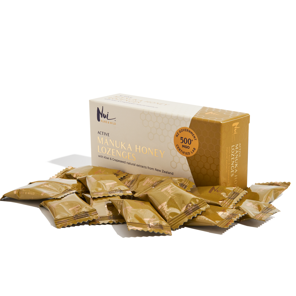 Koru – wholesale Pastiller/droppar mot hosta – NUI Aktiva Mānuka Honungspastiller med Kiwi- och Druvkärneextrakt - MGO 500+ | UMF 15+ | Förpackning med 160