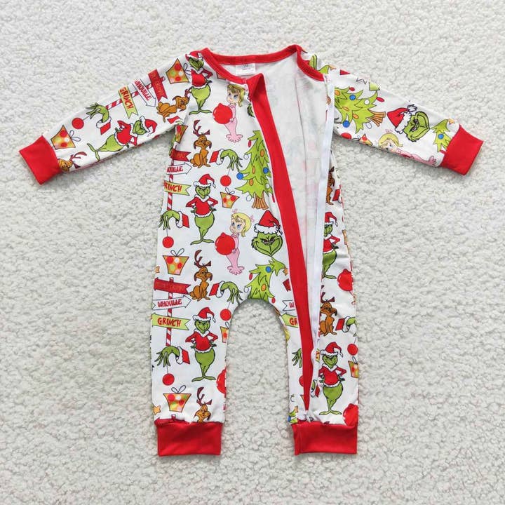 Aier Wholesale - Wholesale Sleepwear Set - Kids - Family Girls Boys Green Face Rompers Pants Pajamas Sets3