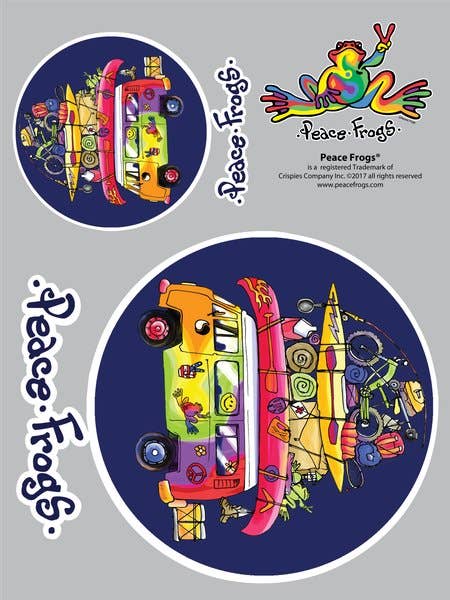 Packed Bus Peace Frogs Car Sticker for wholesale by Enjoy It LLC
