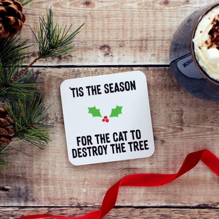 Purple Tree Designs - Wholesale Coasters - Tis the season Christmas cat coaster3