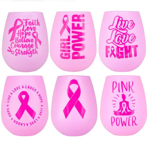 Novelty Closeout - Wholesale Wine Glass - Breast Cancer Awareness Silicone Wrap Cup Assortment- 12/Pk