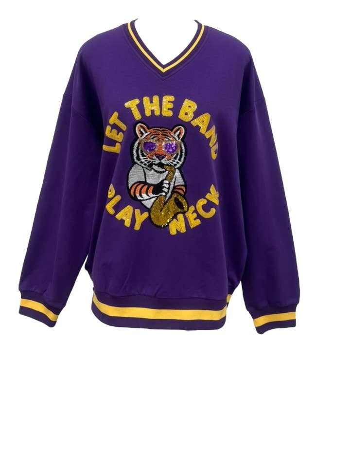 Sash Clothing Bar - Wholesale T-Shirt - Women's - Let the Band Play Neck Sequin Game Day tiger Sweatshirt4