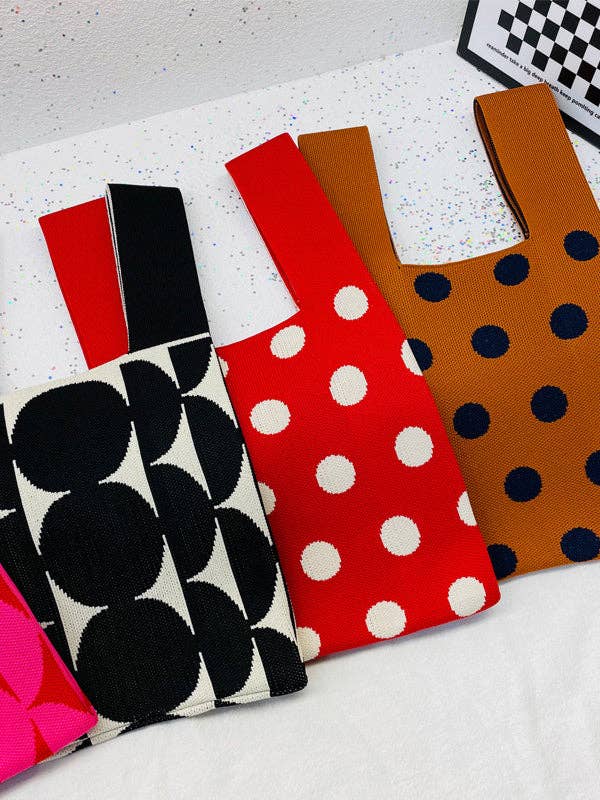 FurDecoration - Wholesale Tote Bag - Women's - Contrast Color Polka-Dot Bags Accessories Woven Handbag6