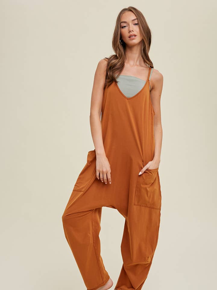 GARMENT WASHED OVERSIZED KNIT JUMPSUIT / WL24-8500 for wholesale by Wishlist Apparel