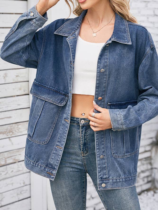 Effen gewassen spijkerjack met open voorkant MN51 voor wholesale door UNISHE