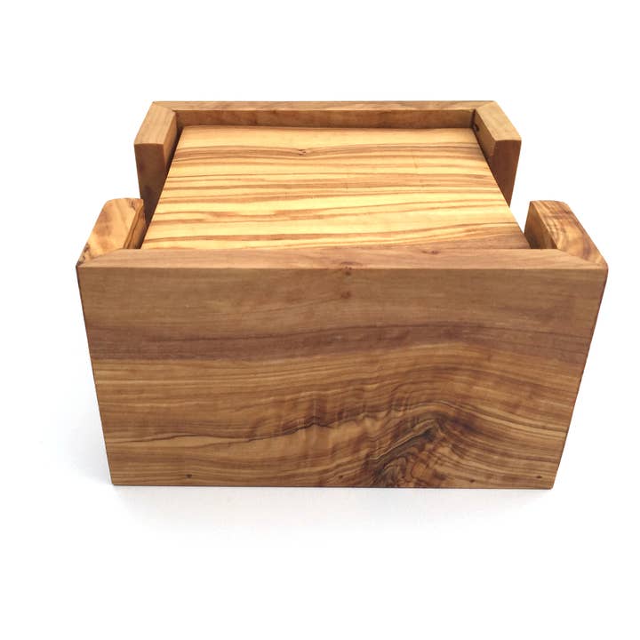 medina mood - Wholesale Coasters - Set of 6 square coasters with holder made of olive wood3