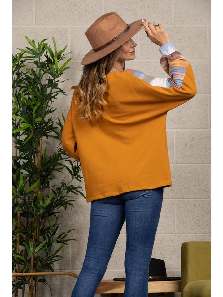 BURNT ORANGE SWEATER TIE DYE PATTERN KNIT RIB-TTH10331 for wholesale on Faire