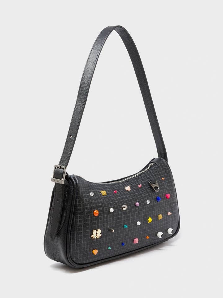 Lucas Hobo Mini Black Handbag - Studs Pattern for wholesale by Min & Mon