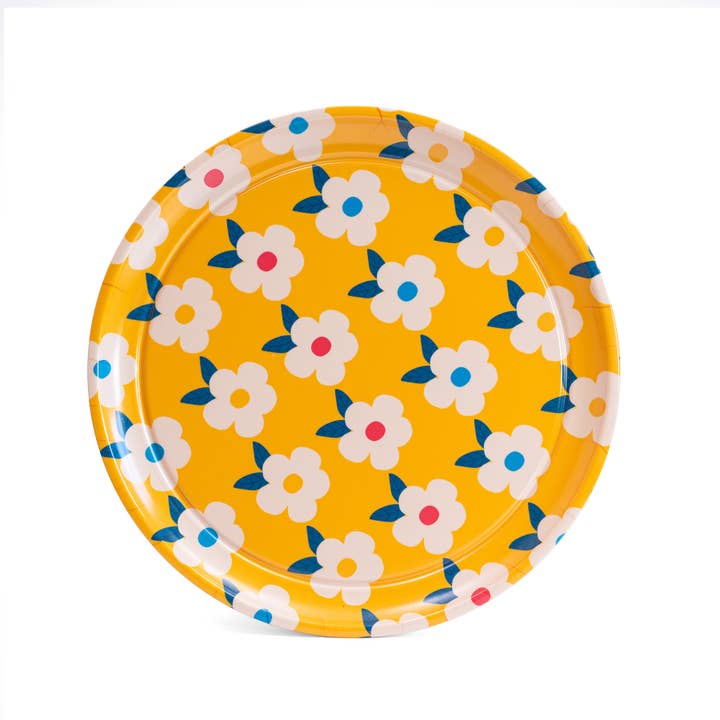 Enamelhappy - Wholesale Decorative Tray - Round Tray Retro Floral Honey Yellow Eclectic Pretty Fun1