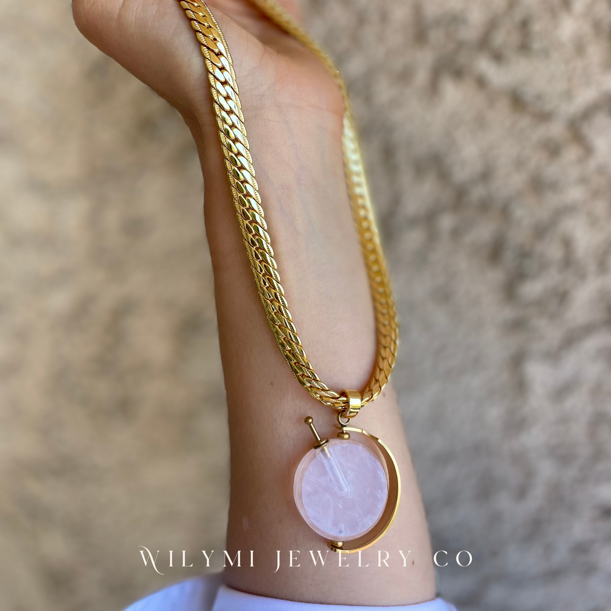 WILYMI Jewelry Co - Wholesale Aromatherapy Necklace - PRESENCE Rose Quartz Aromatherapy Necklace | 24k GF1