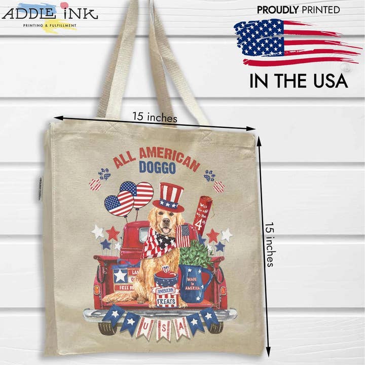Patriotisk hund i vintage röd pickup truck tygväska - Unisex för wholesale av ADDLE iNK