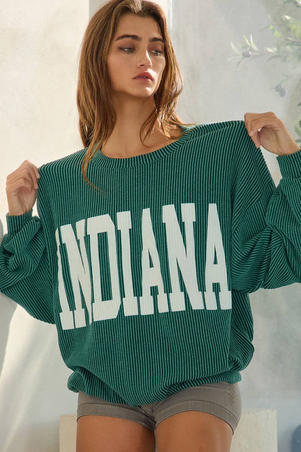 BUCKETLIST INC - Wholesale Graphic Sweatshirt - Women's - T1770I -'INDIANA' Comfy Oversize Graphic Sweatshirt, Gameday24