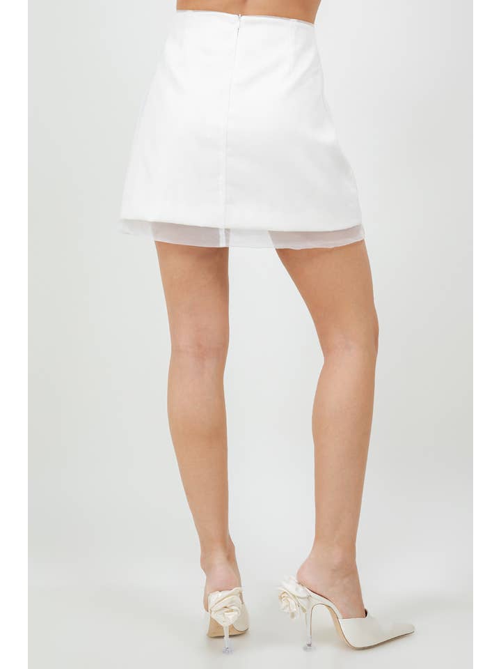 WOVEN ORGANZA FABRIC COMBO SEMI SHEER MINI SKIRT - WHITE for wholesale on Faire