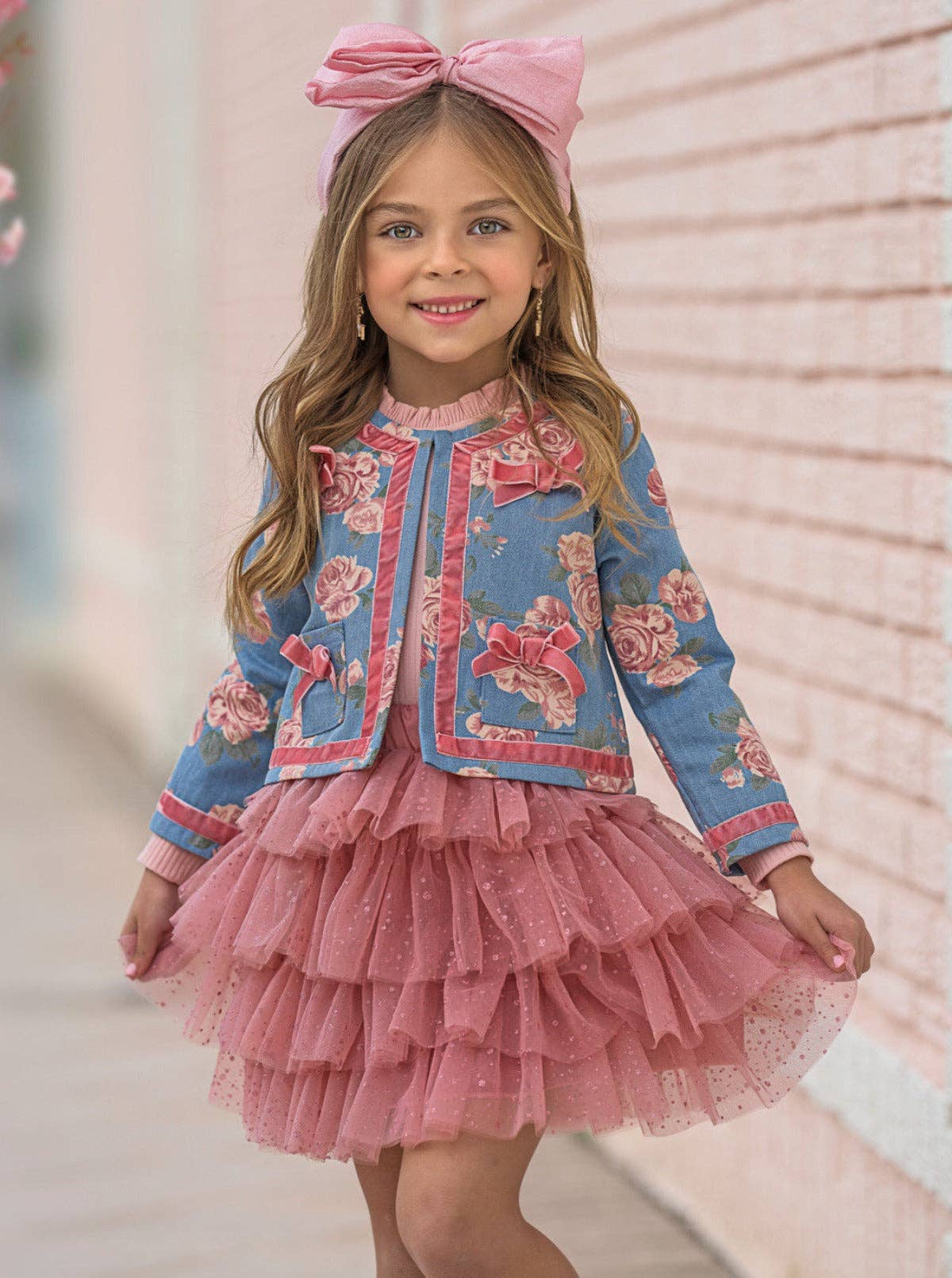 Wholesale Blushing Blooms Floral Blazer And Tutu Skirt Set for