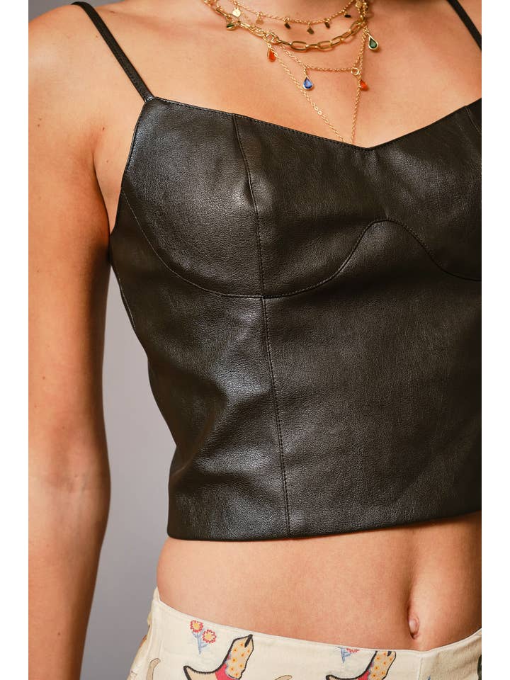 Blue B - Wholesale Tank Top - Women's - 52133T - Faux Leather Cropped Cami Top2