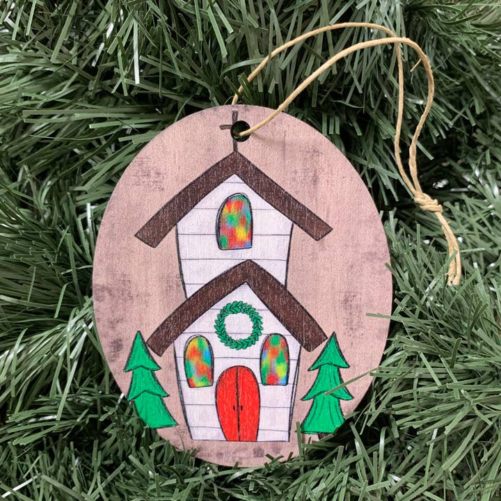 Birch and Boulder LLC - Wholesale Ornament - Country Church Wooden Christmas Ornament