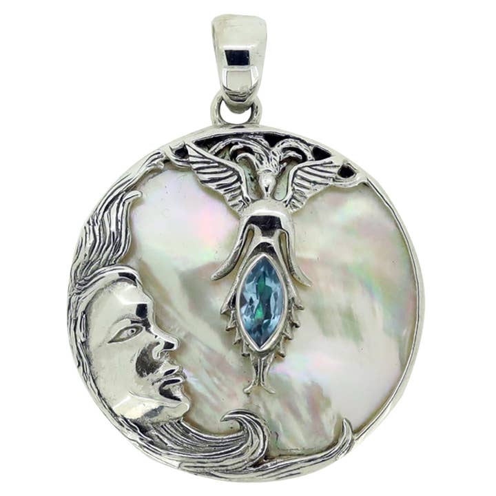 (639EBTMOP) Marquise Swiss Blue Topaz with Mother of Pearl Pendant for wholesale by Vera Wolf