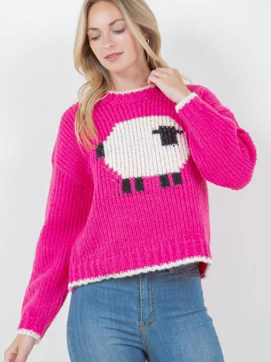 FST-7881-R-STK Round Neck Knit Sweater with Sheep Design 6PK for wholesale by Fascination by Intrend