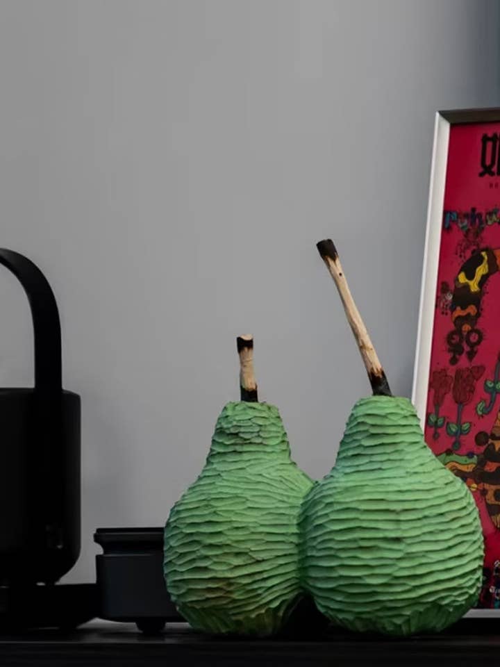 Handcrafted Camphorwood ‘Imperfect Pear’ Ornament for wholesale by sylvarastudio