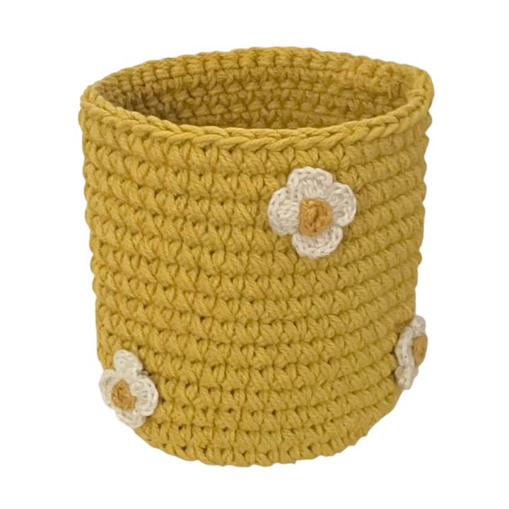 basket flowers yellow - H13x12øcm - hand crochet cotton for wholesale by Luna-Leena - handmade in Nepal