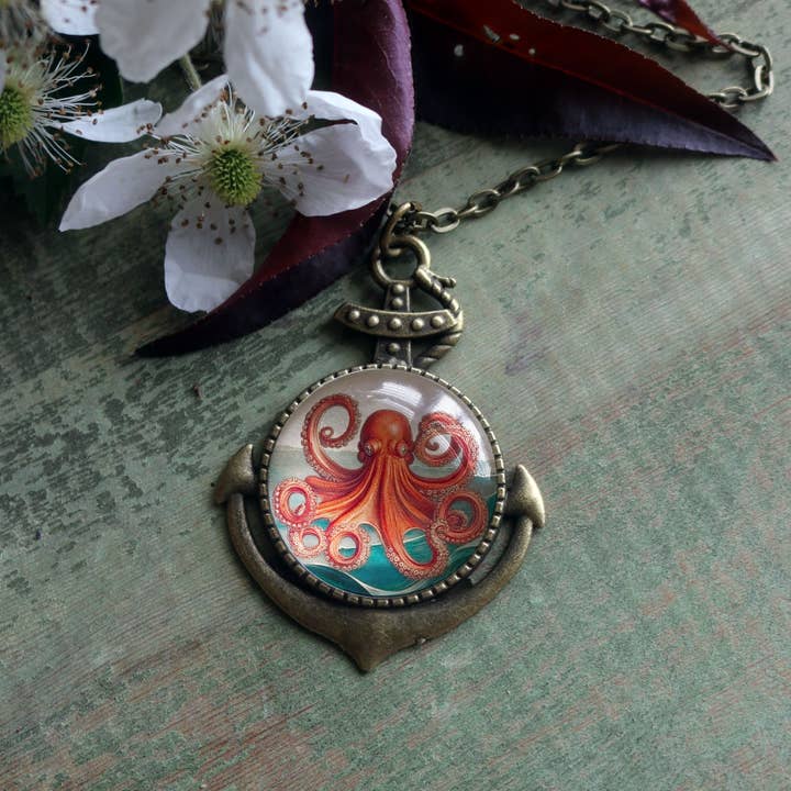 Deep Sea Octopus in Bronze Anchor Pendant for wholesale by The Divine Iguana