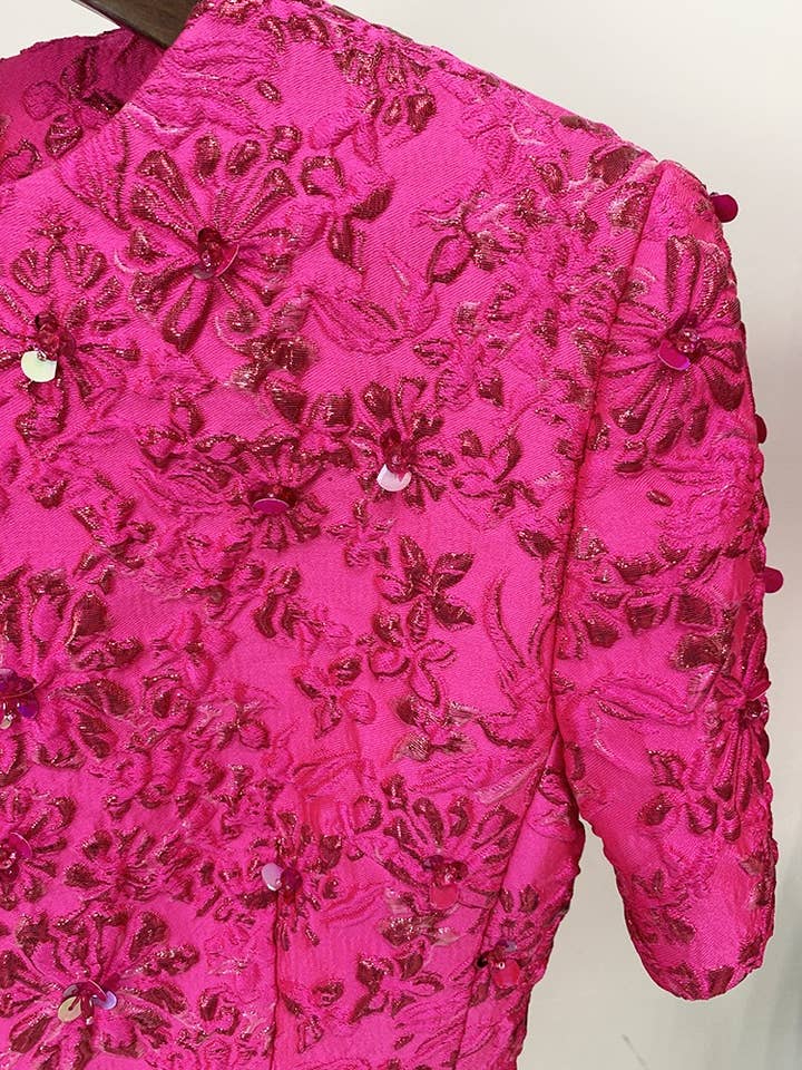 Productseeker - Wholesale Dress - Women's - DR071 Jacquard Beading Short-sleeved Dress