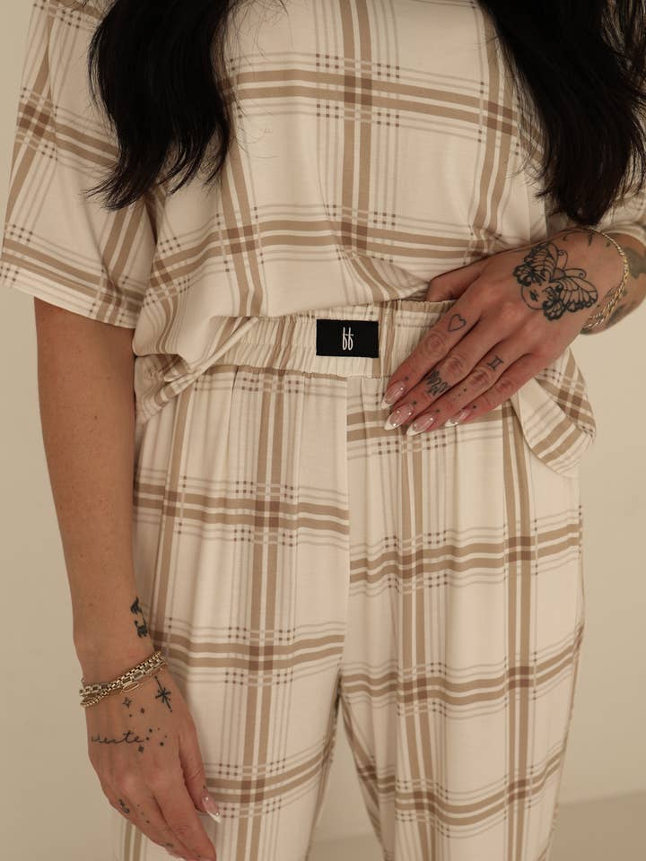 Forever French Baby - Wholesale Lounge Set - Women's - Women's Boxy Tee Lounge Set | Ellis Plaid2