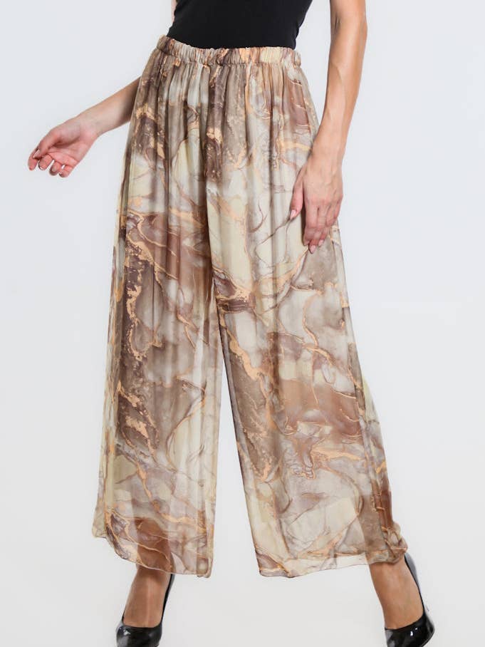 Marble Roxy Silk Straight Leg Pant (PL212M) for wholesale by TINA Stephens Italy/Tees By Tina