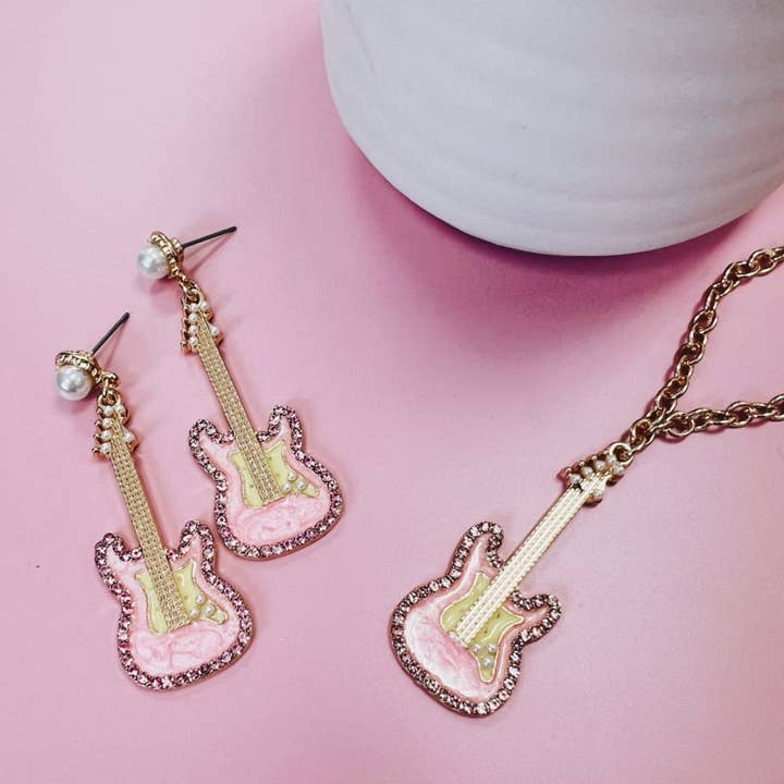 TLD Designs - Wholesale Dangle Earrings - Pink Guitars