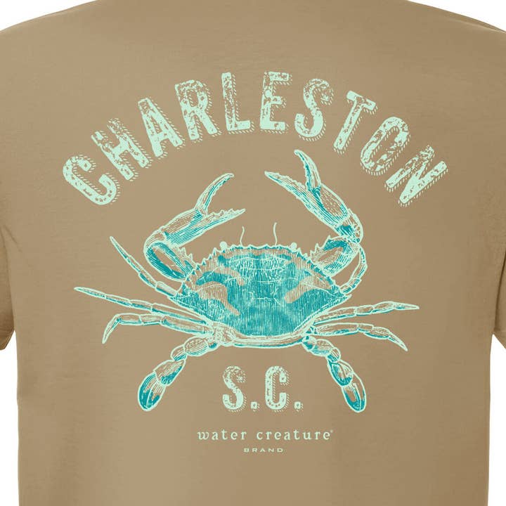 Charleston Apparel - Wholesale Screen Printed T-Shirt - Unisex - Customizable Blue Crab Etching - our original artist drawing