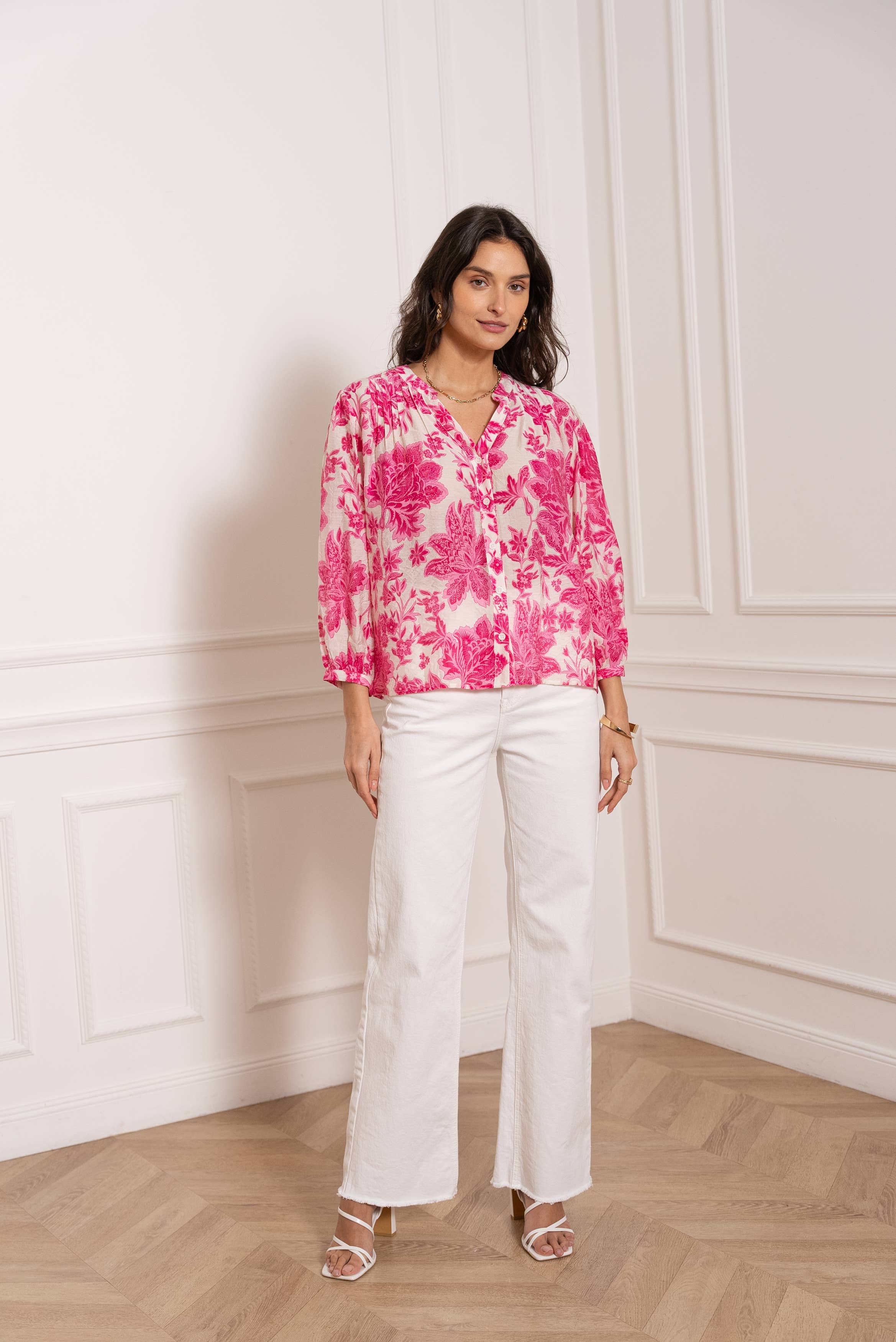 CHOKLATE PARIS – Camisa com botões no colarinho – Mulher por atacado – Camisa Saint Tropez estampada viscose seda - CK0813614