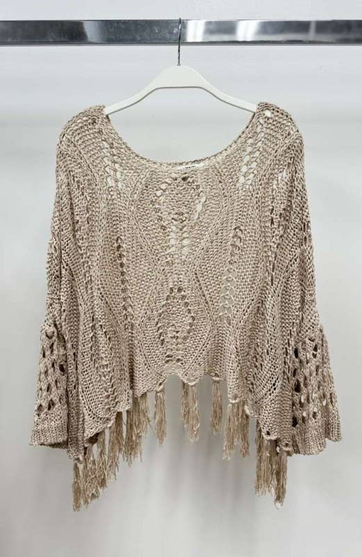 VENTI6 - Vente Poncho – femme - PONCHO COUVRE-ÉPAULES À ÉPAULES DÉTENDUES EN CROCHET AVEC FRANGES (72063)13