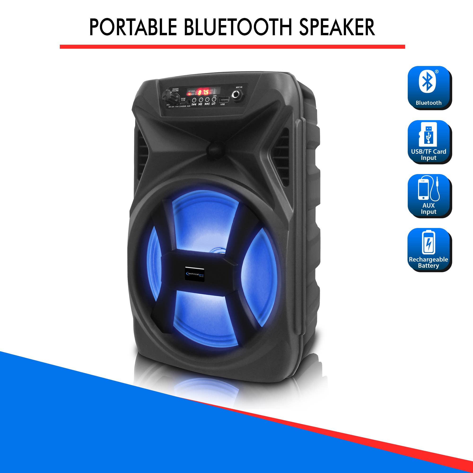 Technical Pro - Venta al por mayor Altavoces - Altavoz Bluetooth portátil de 8 pulgadas y 500 vatios con altavoz de graves y tweeter3