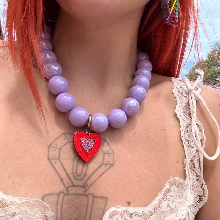 Funk Da Queen - Wholesale Beaded/Pearl Necklace - Beadline Lilac | Beaded Necklace with Plexiglass Charm1