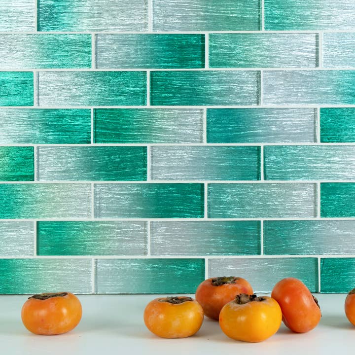 WS Tiles - Wholesale Wall Tile - 2" x 6" Foil Glass Mosaic Subway Tile, Backsplash for Kitchen and Bathroom - 5 Square Feet Per Carton - Foil Silver and Aqua Blue3