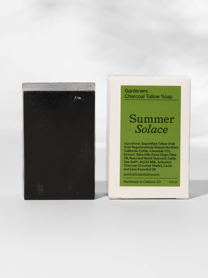 Gardener’s Charcoal Soap – Cedar & Lime, 4.9 oz for wholesale by SUMMER SOLACE- Regenerative Tallow Beauty