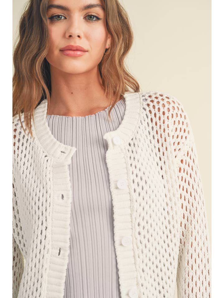 MIOU MUSE - Wholesale Cardigan - Women's - J2844 CROCHET KNITTED BUTTONDOWN CARDIGAN